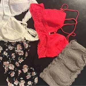 Victoria's Secret Lace Bralette Collection - Red, White, Black, Gray
